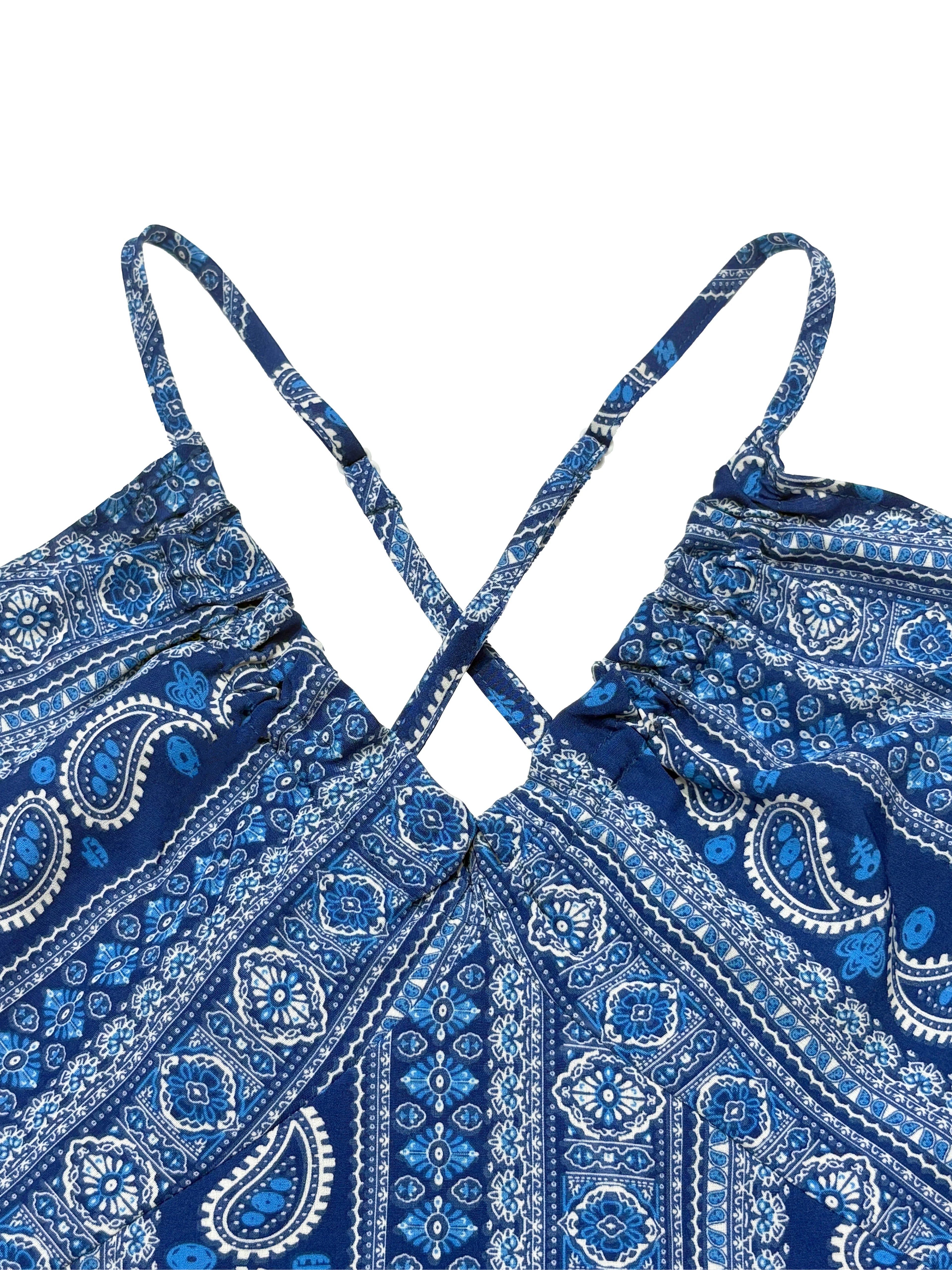 Women's Summer Ethnic Pattern Backless Split Thigh Dress Ladies Summer Clothes Boho Fashion Frill Trim Long Dress for Beach