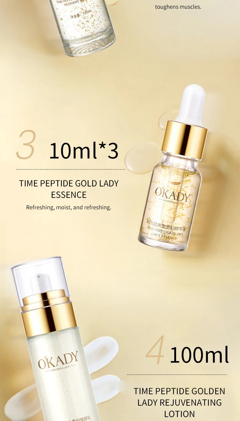 Oupe Time Peptide Gold Noblewoman Ten-Piece Set Hydrating and Moisturizing Skincare Kit Nourishing and Repairing Cosmetics Brightens Skin Tone Nourishes Skin Unisex Suitable for Sensitive Skin Deep Hydration Gift Box Essentia