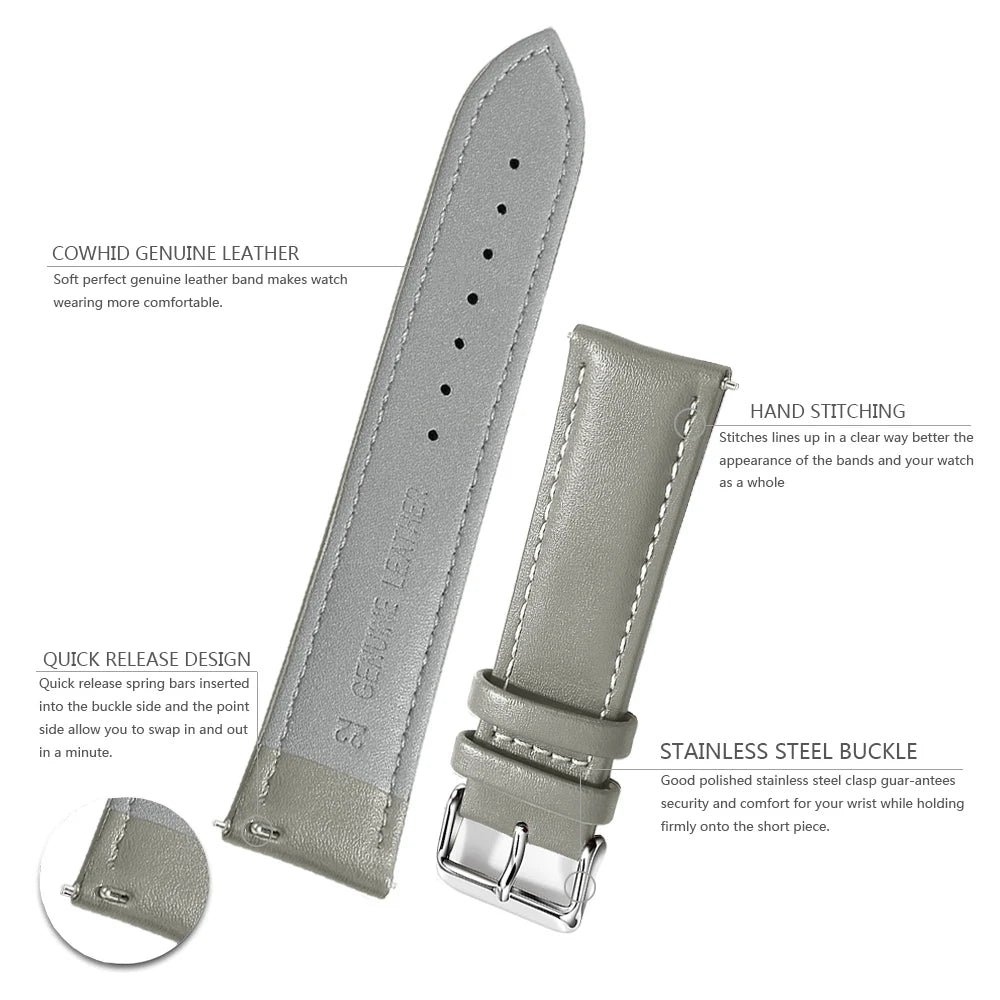 Top Grain Genuine Leather Watch Band, Quick Release 12/14/16/18/19/20/21/22/24 mm Watch Straps, Replacement Bands for Men Women