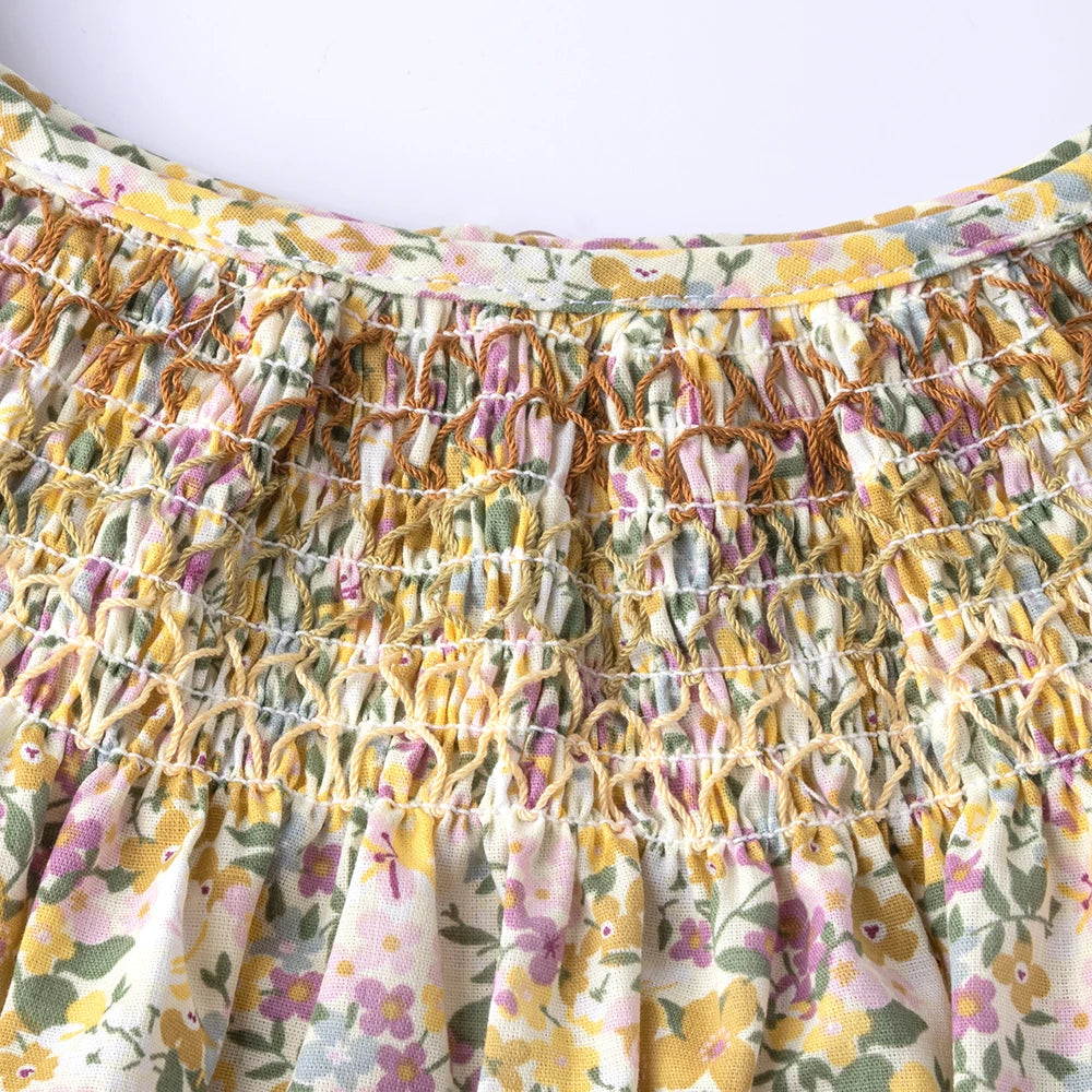 Floral Summer Dress for 1 2 3 4 5 6 Years Girls Smocking Design with Flying Sleeve Baby Toddler Daily Cute Clothes