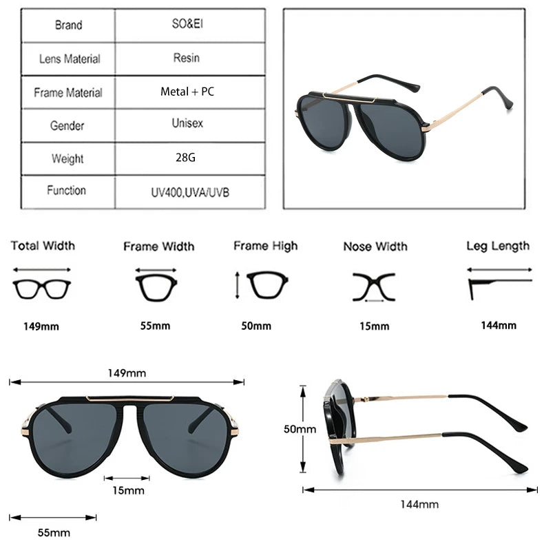 SO&EI New Oversized Pilot Women Sunglasses Vintage Gradient Shades UV400 Men Trending Sun Glasses
