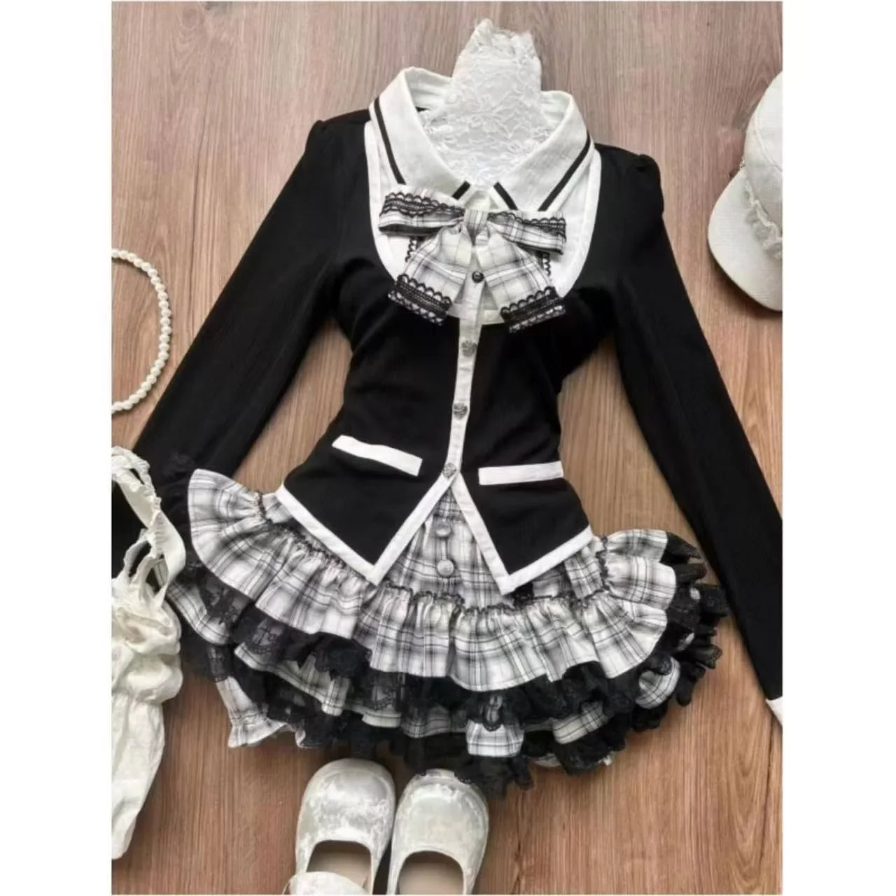 Sweet Lolita Vintage Suits Women Ruffles Cardigan + Sexy Y2k Corset Vest + Mini Skirts Autumn Korean Elegant 3 Piece Dress Sets