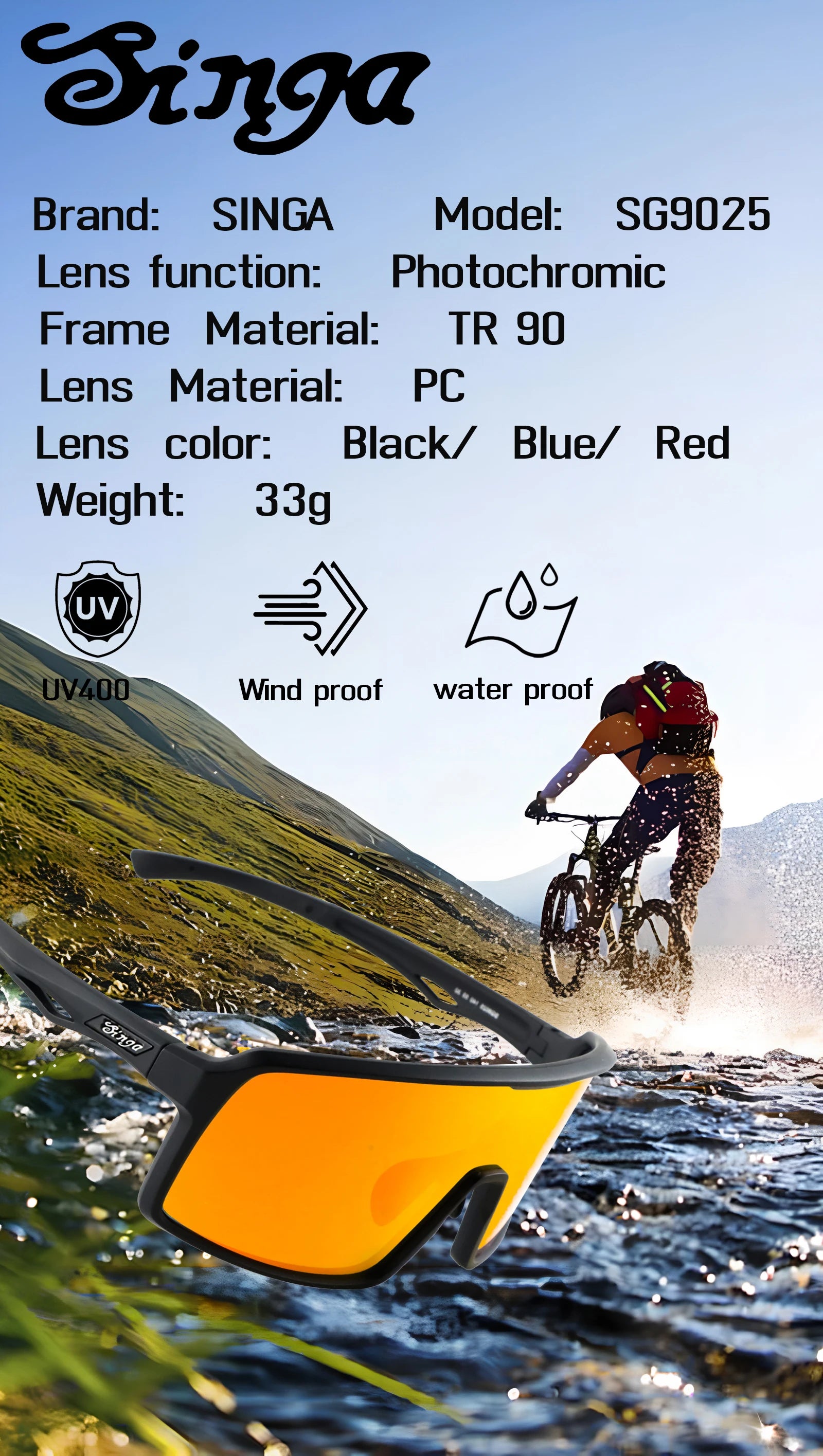 Photochromic Cycling Glasses Singa Cycling Sunglasses UV400 Runnning Sunglasses Eyepieces Bicycle Eyewear Sunglasses Equipment