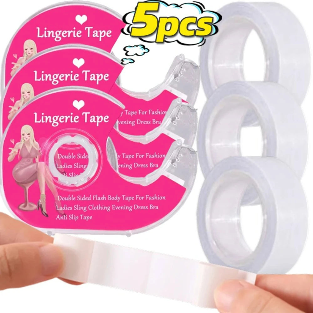 5Roll Fearless Tape Womens Double Sided Tape for Clothing Dress Low Cut Neckline Body Skin Anti-exposure Adhesive Sticker Strips