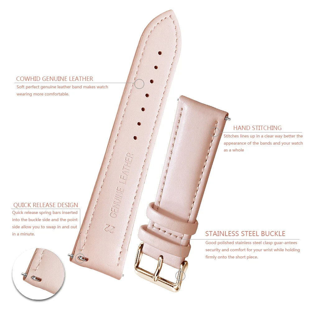 Top Grain Genuine Leather Watch Band, Quick Release 12/14/16/18/19/20/21/22/24 mm Watch Straps, Replacement Bands for Men Women
