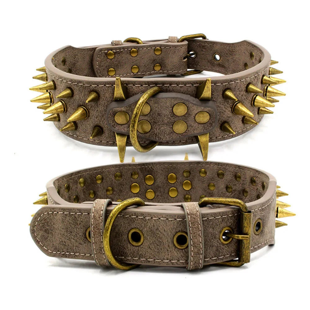 Heavy and Duty Dog Collar Comforable Widen Dog Collar for Extra Large Dogs Prevent Bite Sharp Spiked Leather Shepherd Dog Collar