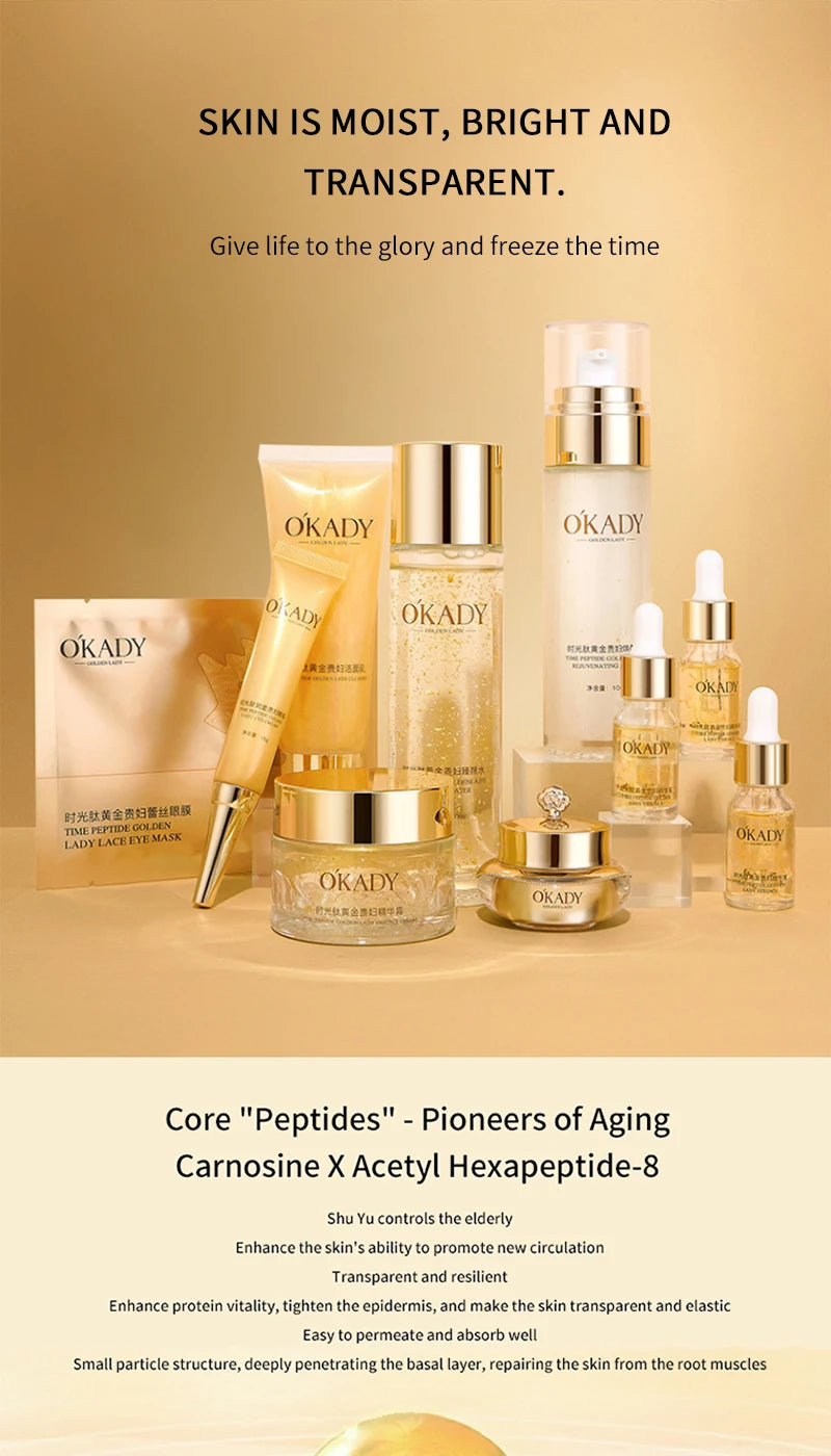 Oupe Time Peptide Gold Noblewoman Ten-Piece Set Hydrating and Moisturizing Skincare Kit Nourishing and Repairing Cosmetics Brightens Skin Tone Nourishes Skin Unisex Suitable for Sensitive Skin Deep Hydration Gift Box Essentia