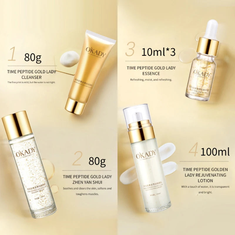 Oupe Time Peptide Gold Noblewoman Ten-Piece Set Hydrating and Moisturizing Skincare Kit Nourishing and Repairing Cosmetics Brightens Skin Tone Nourishes Skin Unisex Suitable for Sensitive Skin Deep Hydration Gift Box Essentia