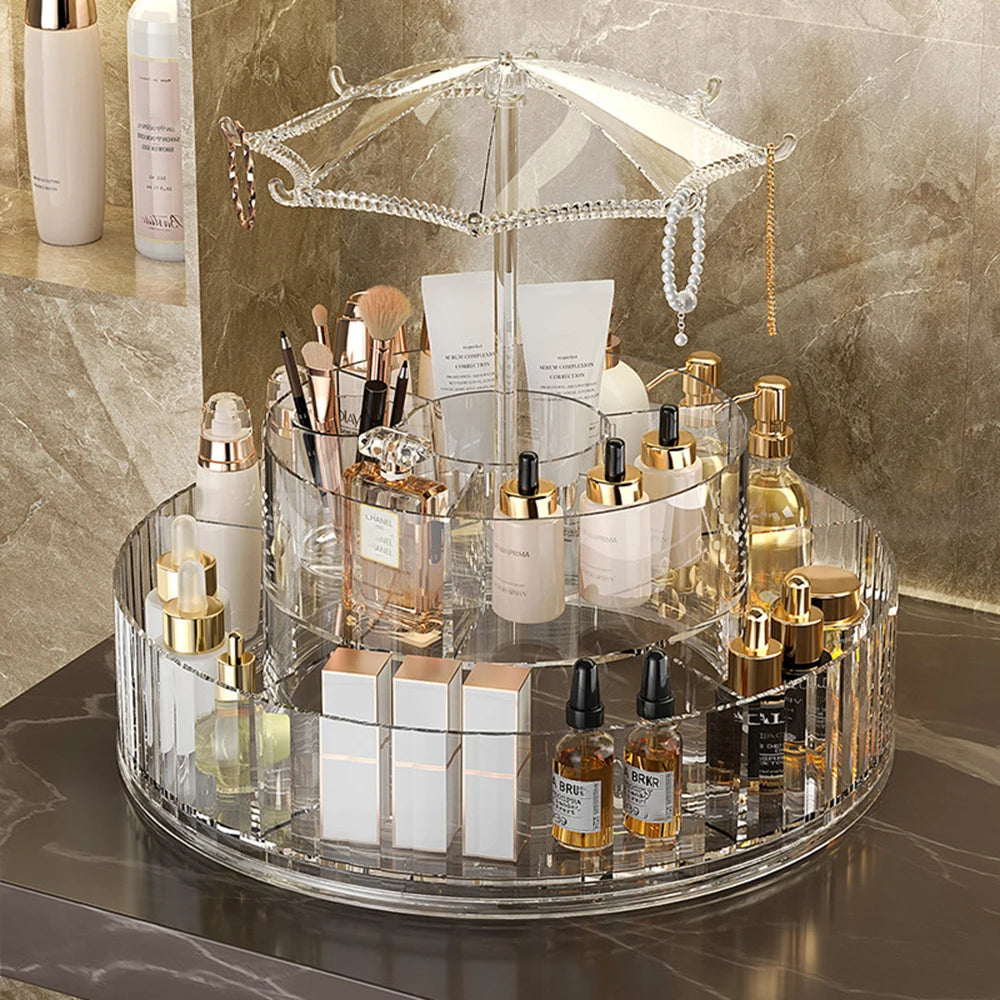 360 Degree Rotating Desktop Cosmetic Storage Box, Skincare Product Tray, Acrylic Transparent Desktop Shelf, Transparent