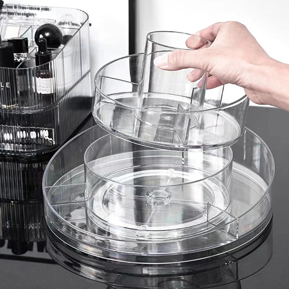 360 Degree Rotating Desktop Cosmetic Storage Box, Skincare Product Tray, Acrylic Transparent Desktop Shelf, Transparent