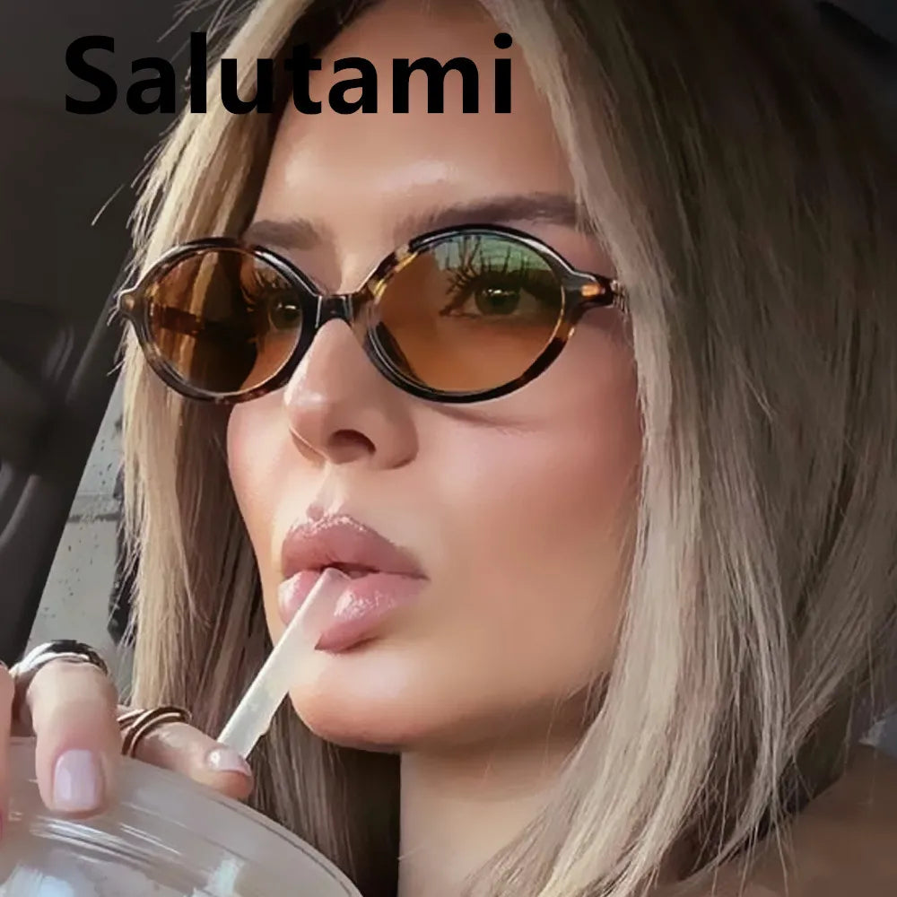 Vintage Small Oval Leopard Black Sunglasses for Women New Fashion Brand Gradient Elegant Y2K Sun Glasses Ladies Hip Hop Shades