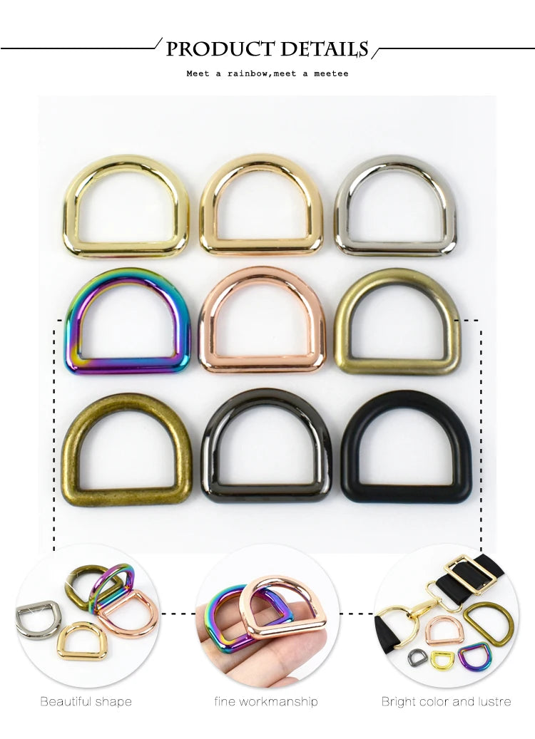 10Pcs Seamless Metal D Rings Buckles for Bags Purse Strap Pet Dog Collar Hardware Backpack Webbing Ring Clasp Sewing Accessories
