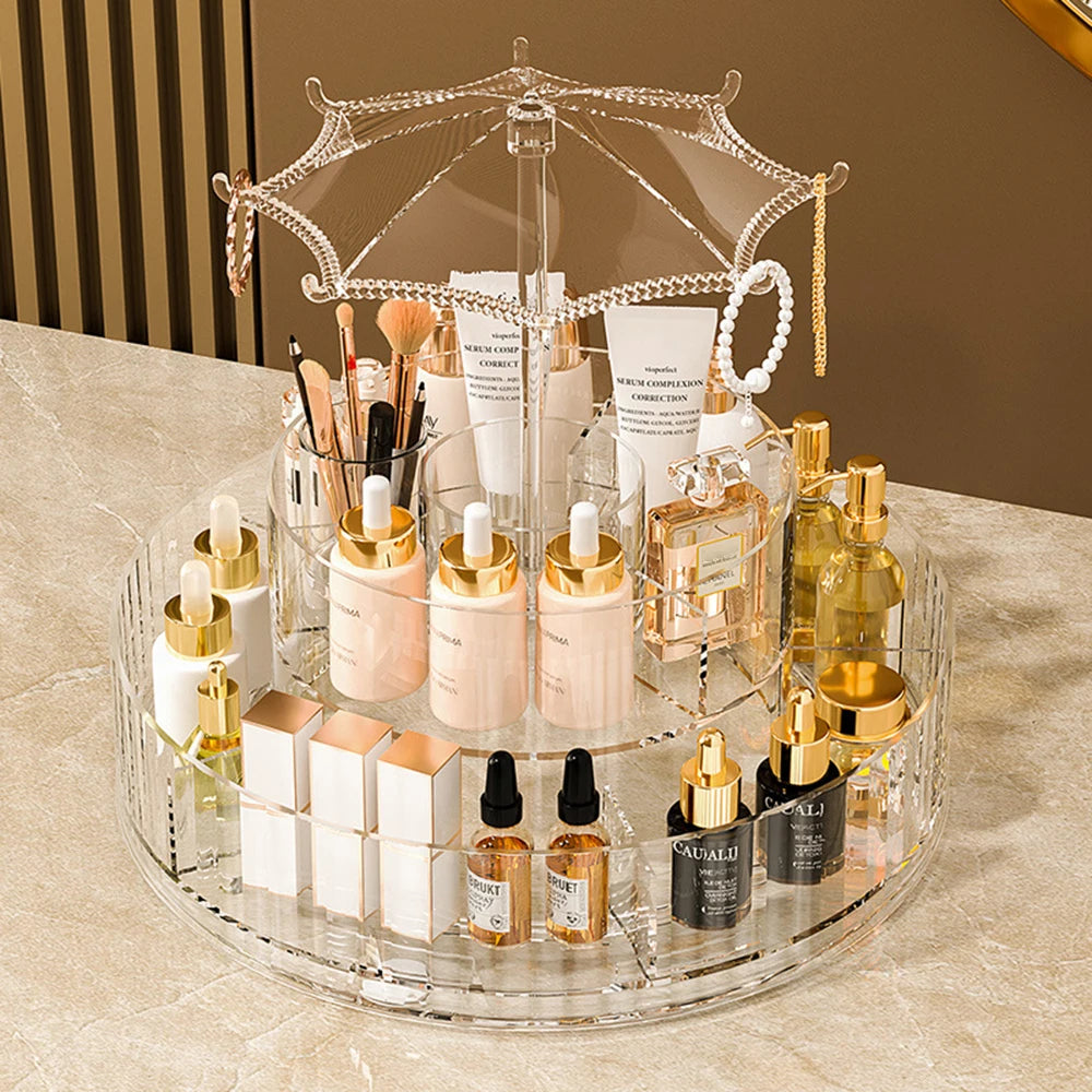 360 Degree Rotating Desktop Cosmetic Storage Box, Skincare Product Tray, Acrylic Transparent Desktop Shelf, Transparent