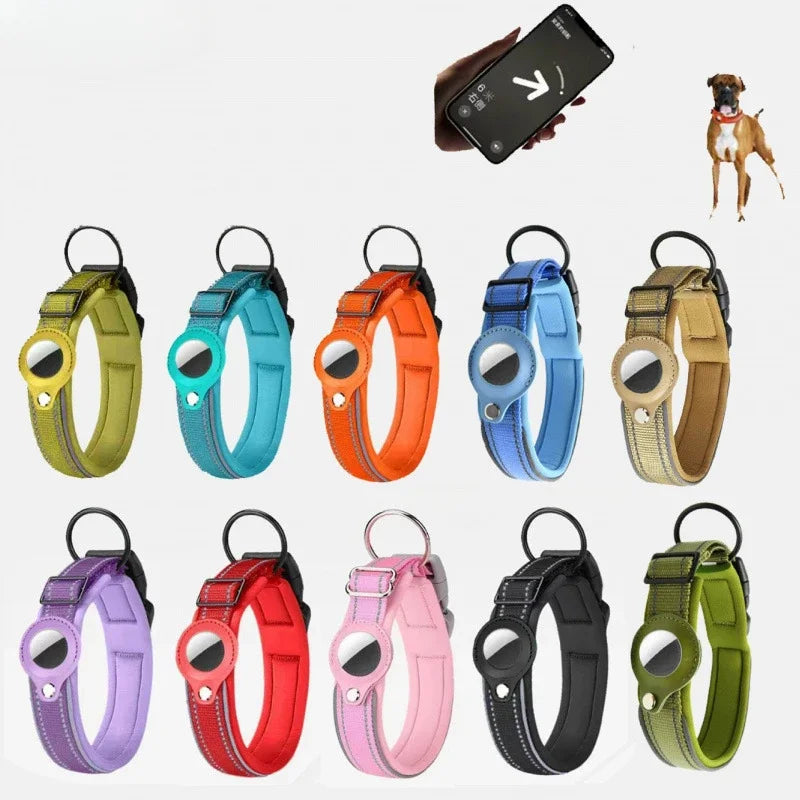 For AirTag Dog Collar Reflective Dog Collar Padded Collars AirTag Holder Case Adjustable Pet Collar for Small Medium Large Dogs