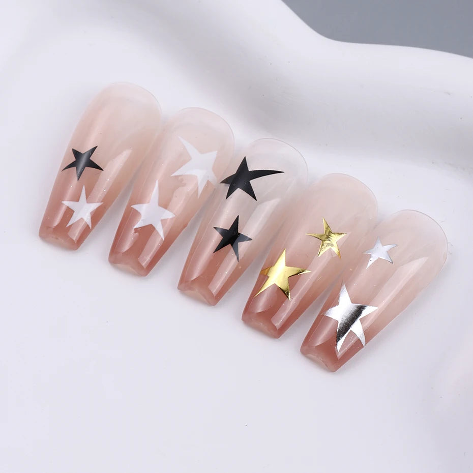4PCS Y2K Satr Nail Art Stickers White Black Gold Irregular Pentagram Nail Design Slider Decals Manicure Nail Supplies Decoration