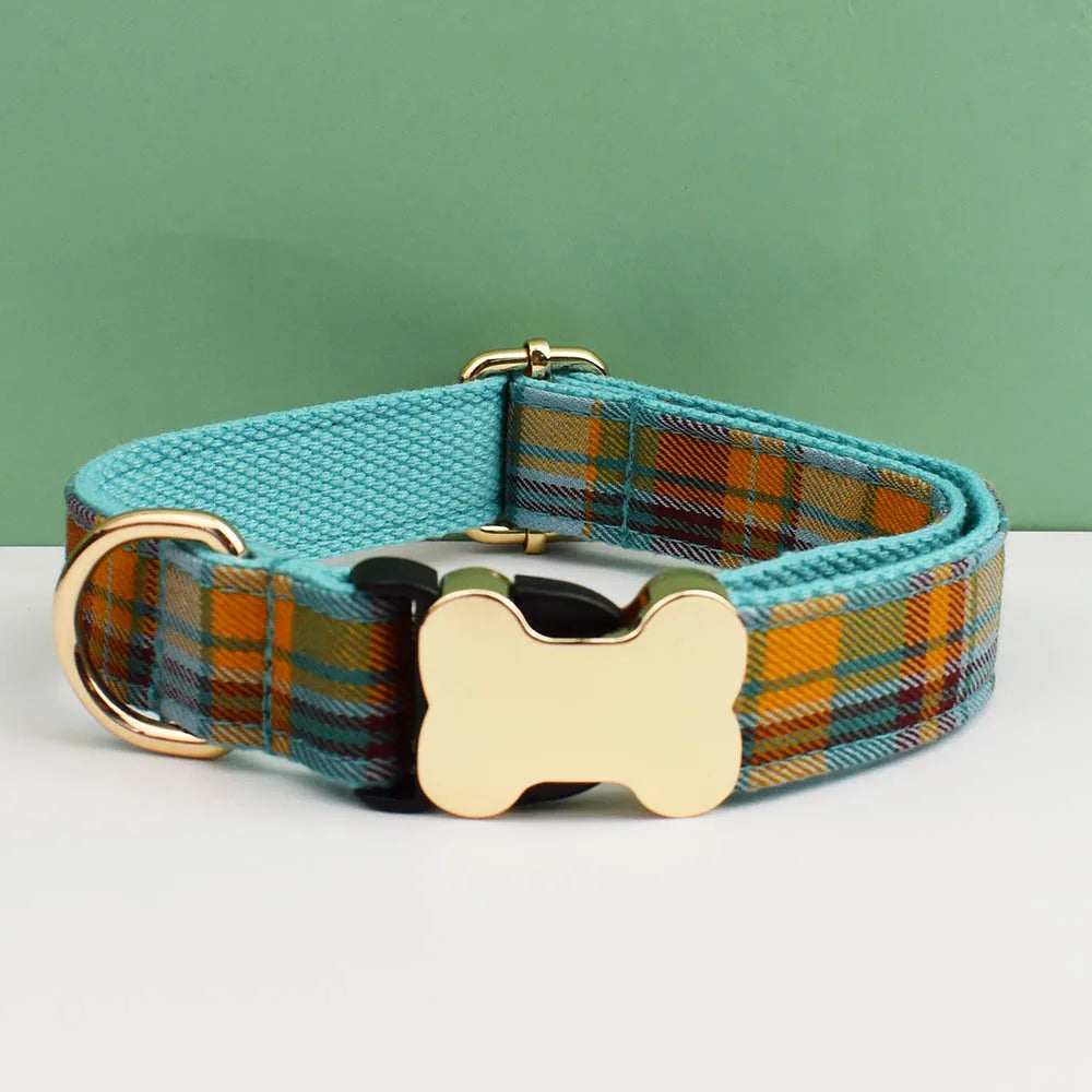 Custom Design Logo Plaid Dog Collar High Quality Cotton Pet Accessories Personalized Lead Your Dog Stand out in Style