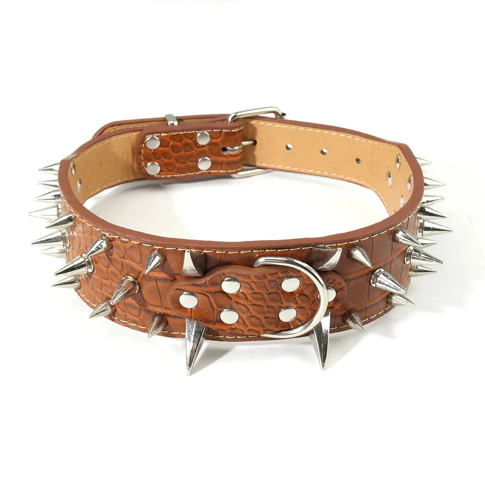 Heavy and Duty Dog Collar Comforable Widen Dog Collar for Extra Large Dogs Prevent Bite Sharp Spiked Leather Shepherd Dog Collar