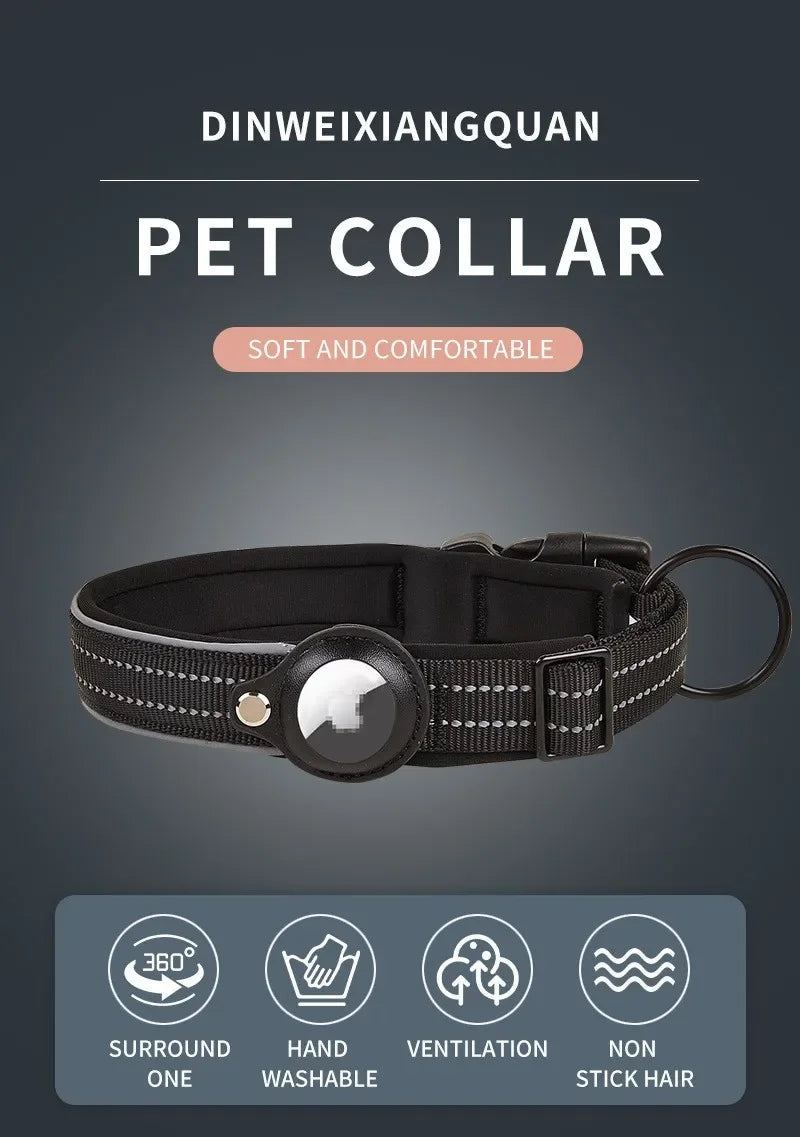 For AirTag Dog Collar Reflective Dog Collar Padded Collars AirTag Holder Case Adjustable Pet Collar for Small Medium Large Dogs