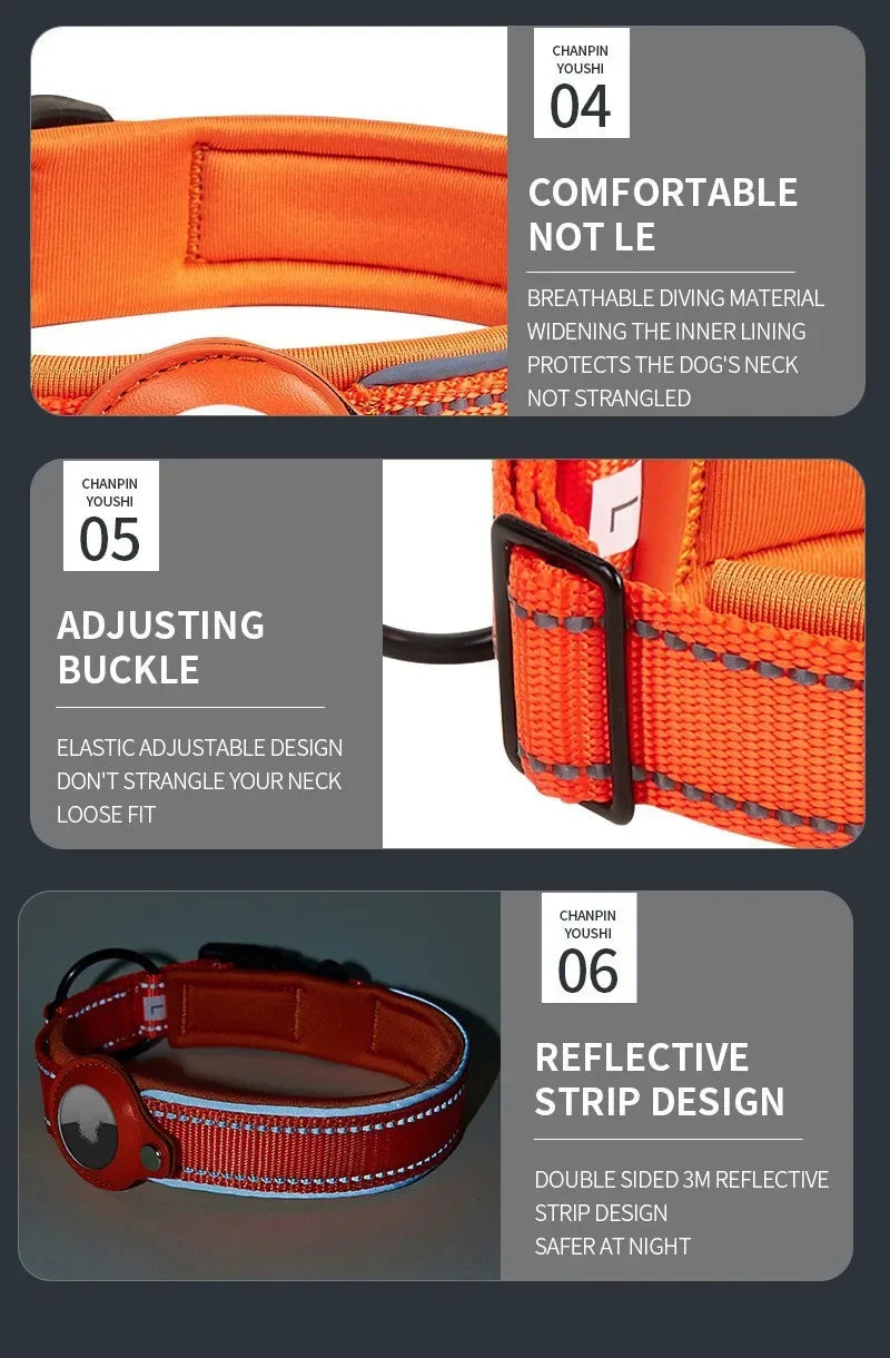 For AirTag Dog Collar Reflective Dog Collar Padded Collars AirTag Holder Case Adjustable Pet Collar for Small Medium Large Dogs