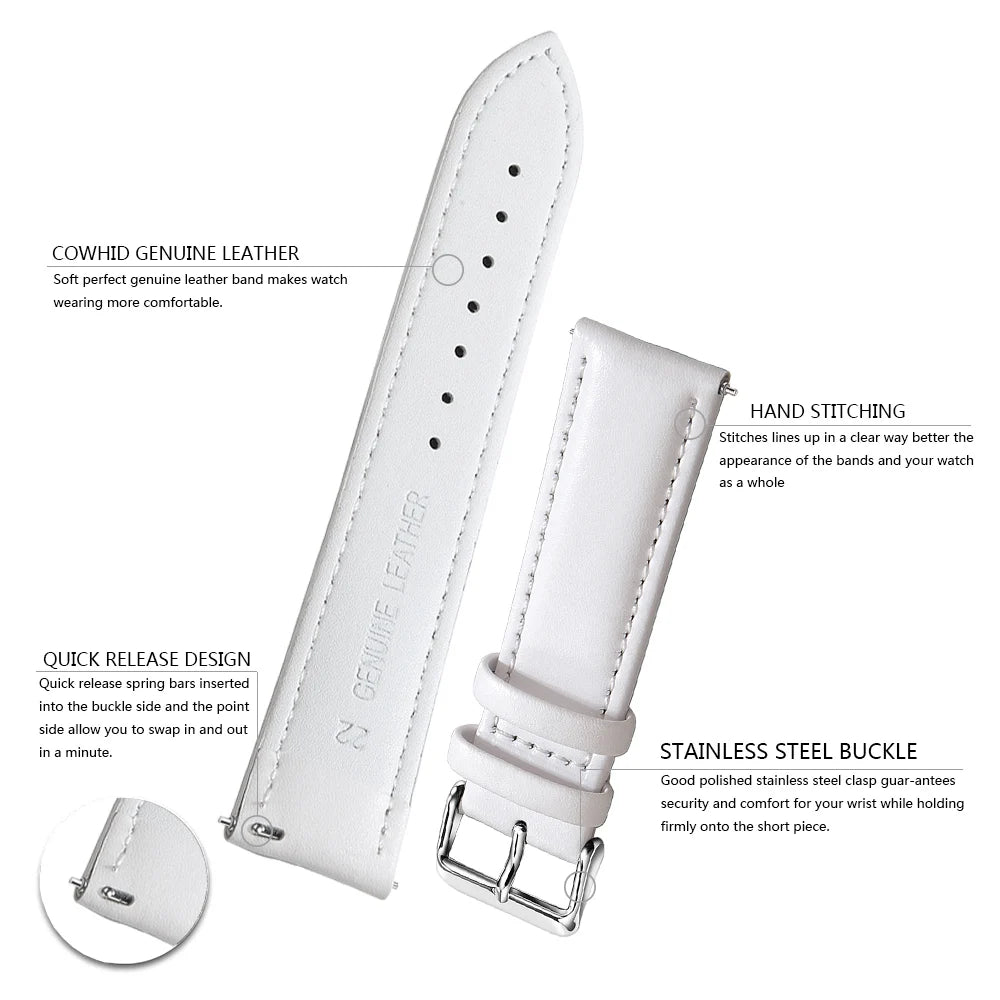 Top Grain Genuine Leather Watch Band, Quick Release 12/14/16/18/19/20/21/22/24 mm Watch Straps, Replacement Bands for Men Women