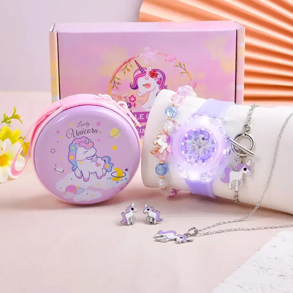 Fashion Creative Gyro Turntable Unicorn Light up Watch Students Watch Colorful Horse Light up Electronic Display