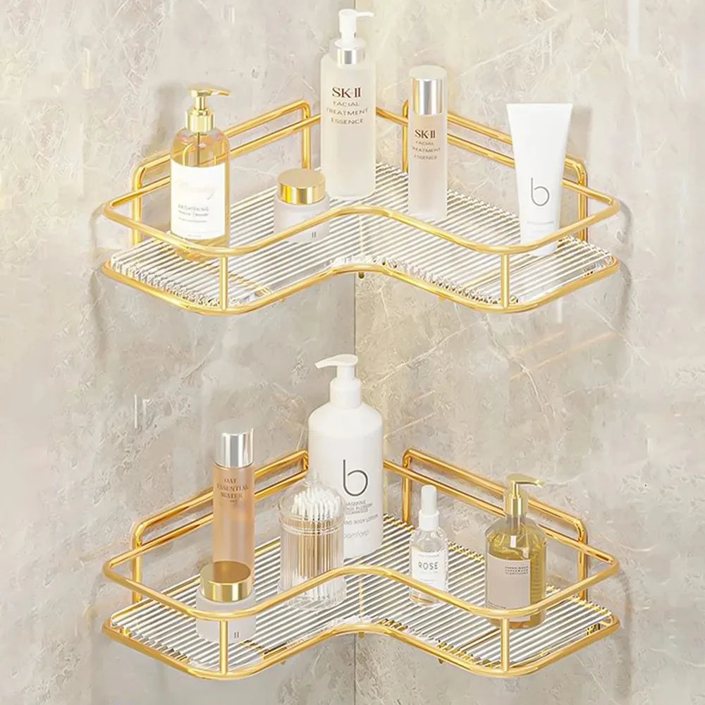 Luxury Acrylic Bathroom Shelf without Drilling Corner Shelf For Shower Kitchen Toilet Skincare Organizer Bathroom Accessories