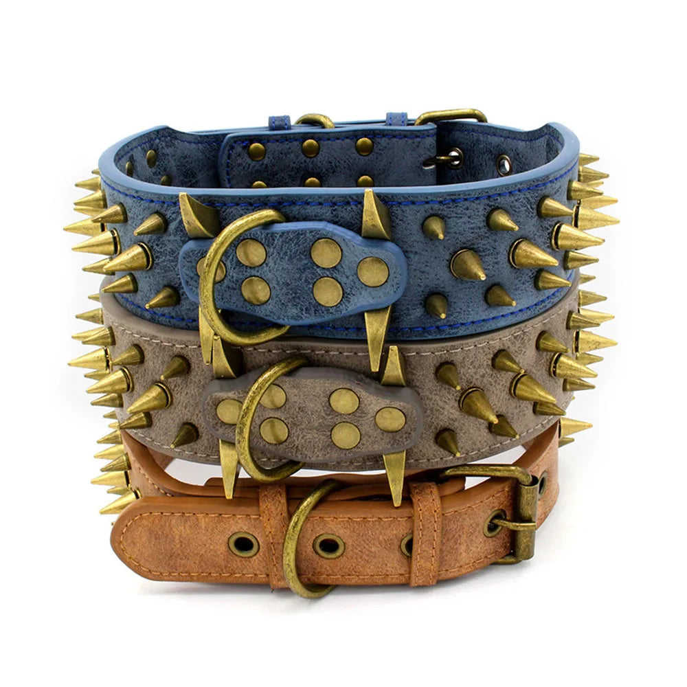 Heavy and Duty Dog Collar Comforable Widen Dog Collar for Extra Large Dogs Prevent Bite Sharp Spiked Leather Shepherd Dog Collar