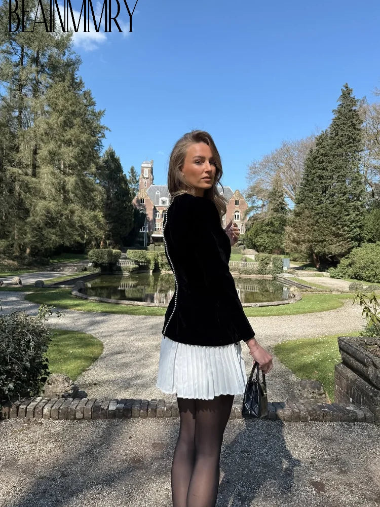 Women Velvet High Waist Spliced Mini Dresses 2025 Elegant Square Neck Long Sleeve Gowns Autumn Winter Chic Lady New Party Dress