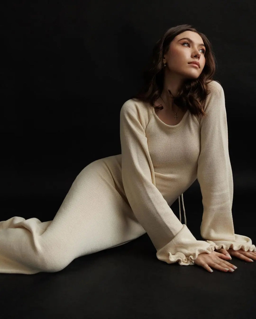 Cryptographic Elegant Knitted Sweater Maxi Dress Outfits for Women Flare Sleeve Sexy Backless Dresses Edible Tree Fungus Clothes