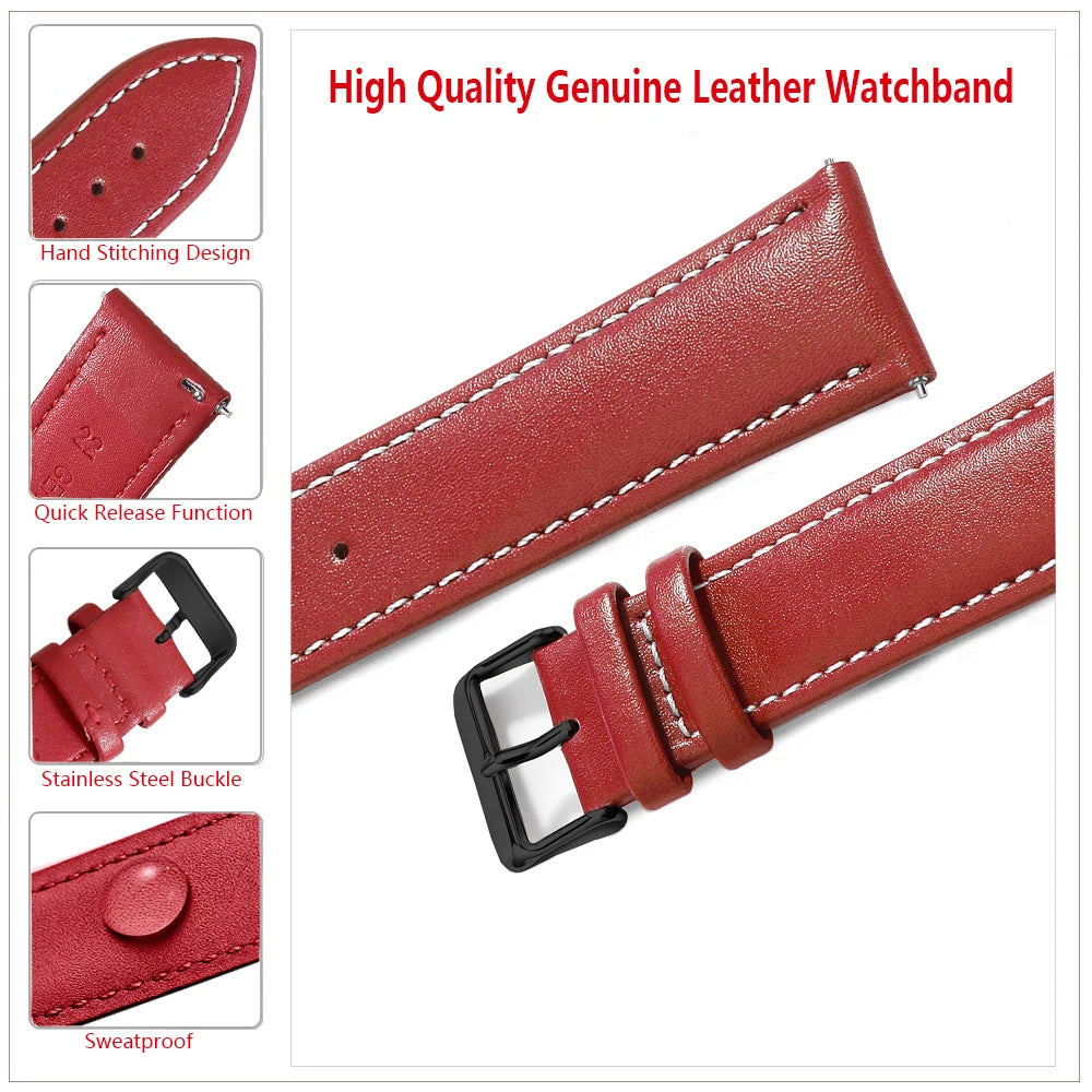 Top Grain Genuine Leather Watch Band, Quick Release 12/14/16/18/19/20/21/22/24 mm Watch Straps, Replacement Bands for Men Women
