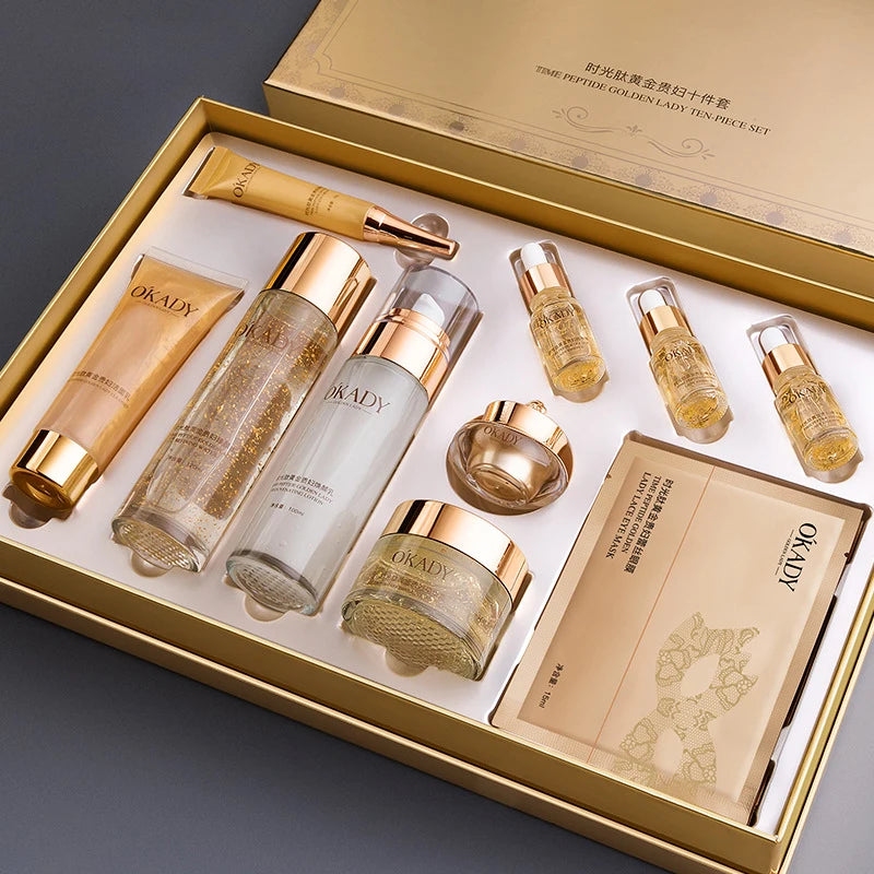 Oupe Time Peptide Gold Noblewoman Ten-Piece Set Hydrating and Moisturizing Skincare Kit Nourishing and Repairing Cosmetics Brightens Skin Tone Nourishes Skin Unisex Suitable for Sensitive Skin Deep Hydration Gift Box Essentia