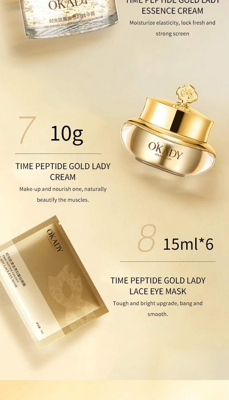 Oupe Time Peptide Gold Noblewoman Ten-Piece Set Hydrating and Moisturizing Skincare Kit Nourishing and Repairing Cosmetics Brightens Skin Tone Nourishes Skin Unisex Suitable for Sensitive Skin Deep Hydration Gift Box Essentia