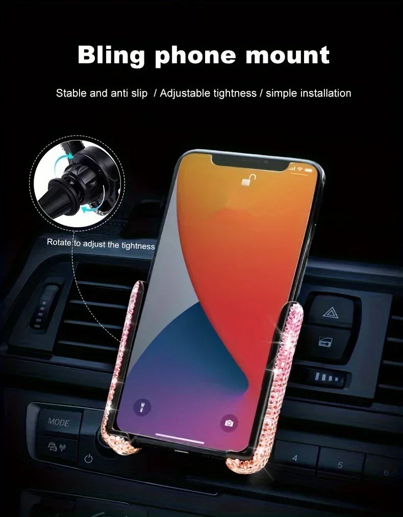 Crystal Car Phone Holder Car Air Vent Mount Clip Mobile Phone Holder Woman Diamond Auto Phone Bracket Interior Accessories Amagi
