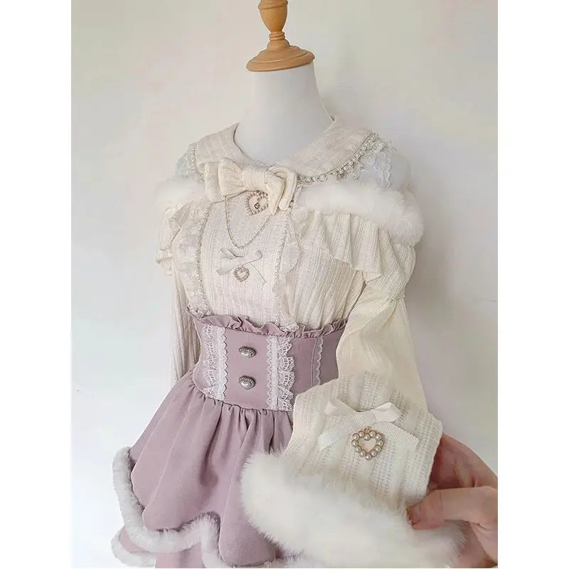 Sweet Lolita Vintage Suits Women Ruffles Cardigan + Sexy Y2k Corset Vest + Mini Skirts Autumn Korean Elegant 3 Piece Dress Sets