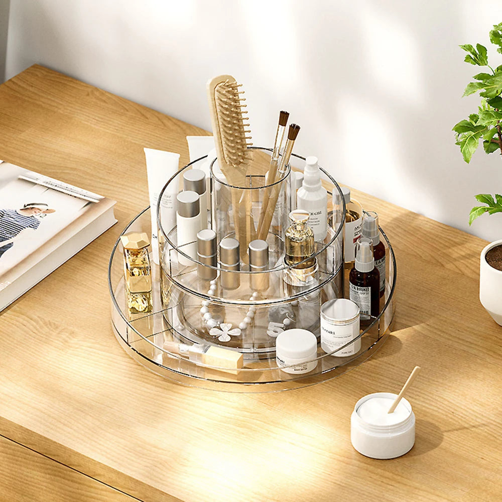 360 Degree Rotating Desktop Cosmetic Storage Box, Skincare Product Tray, Acrylic Transparent Desktop Shelf, Transparent