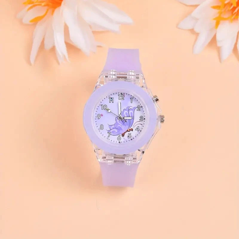Fashion Butterfly Silicone Luminous Watch + Butterfly Beaded Bracelet