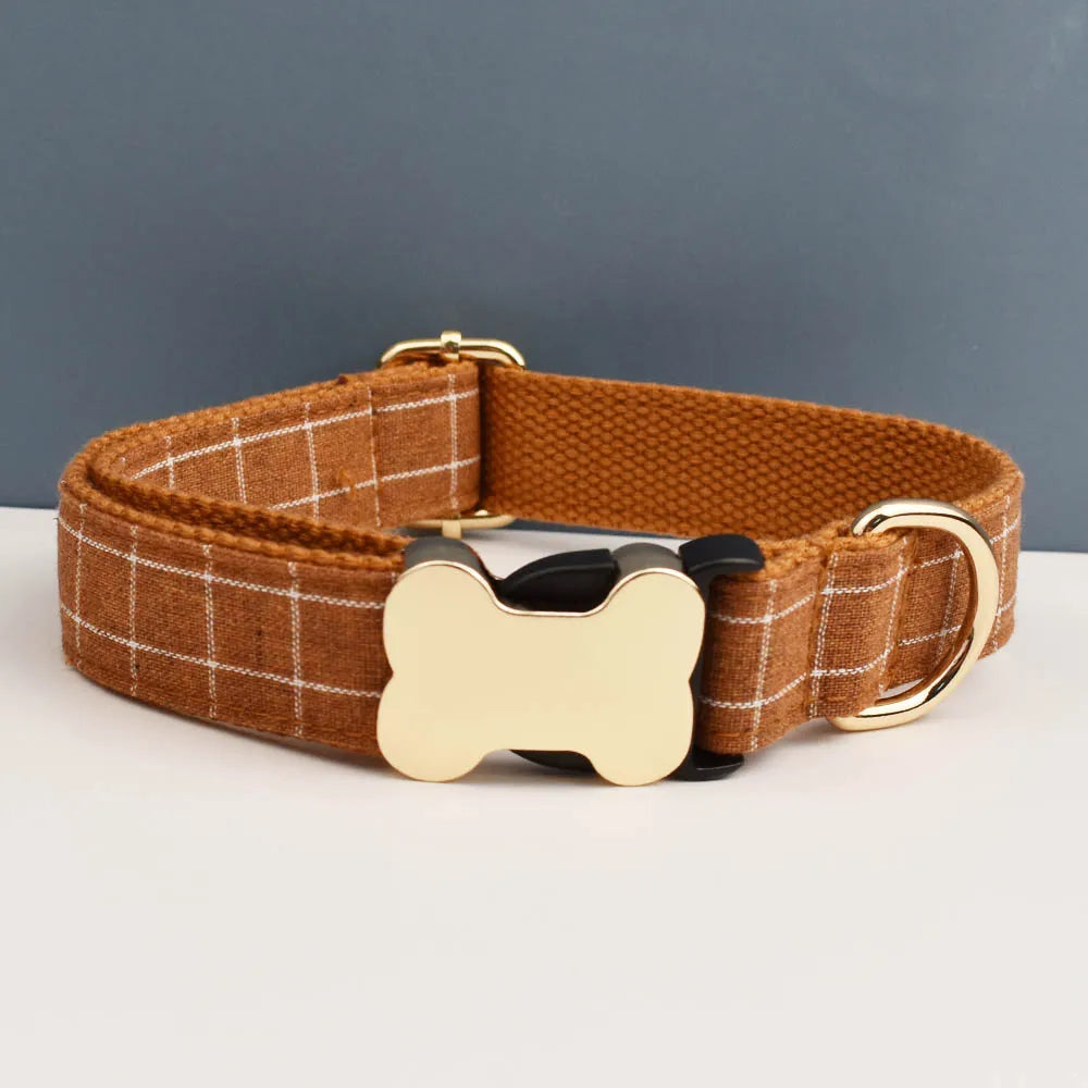 Custom Design Logo Plaid Dog Collar High Quality Cotton Pet Accessories Personalized Lead Your Dog Stand out in Style