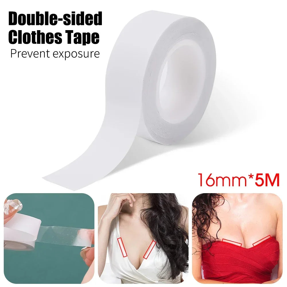 5Roll Fearless Tape Womens Double Sided Tape for Clothing Dress Low Cut Neckline Body Skin Anti-exposure Adhesive Sticker Strips