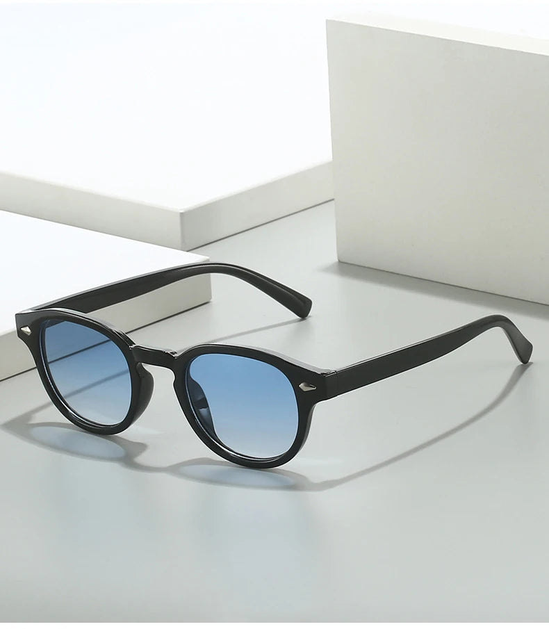 SO&EI Retro Oval Men Rivets Sunglasses Fashion Clear Ocean Gradient Lens Eyewear UV400 Women Trending Yellow Blue Sun Glasses