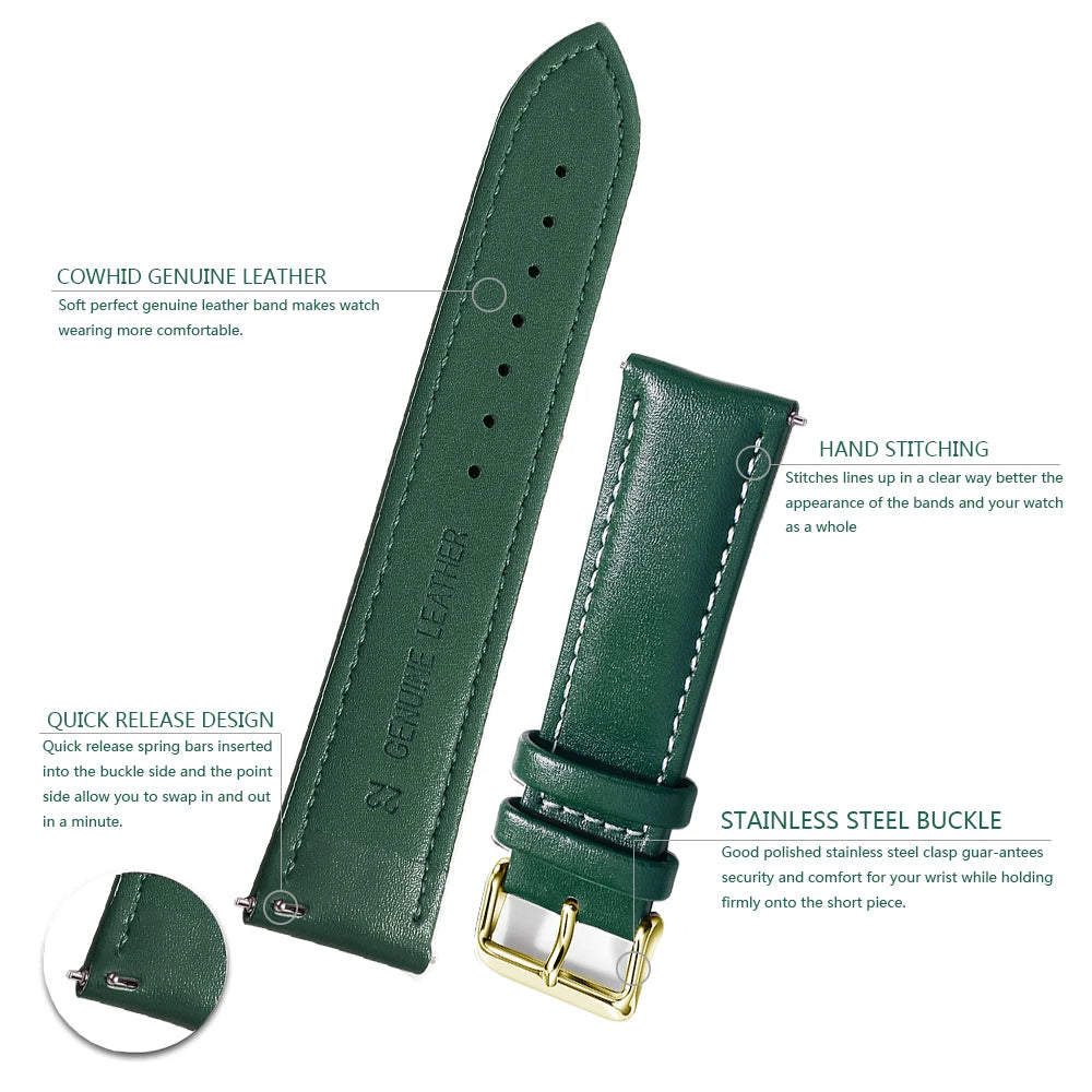 Top Grain Genuine Leather Watch Band, Quick Release 12/14/16/18/19/20/21/22/24 mm Watch Straps, Replacement Bands for Men Women