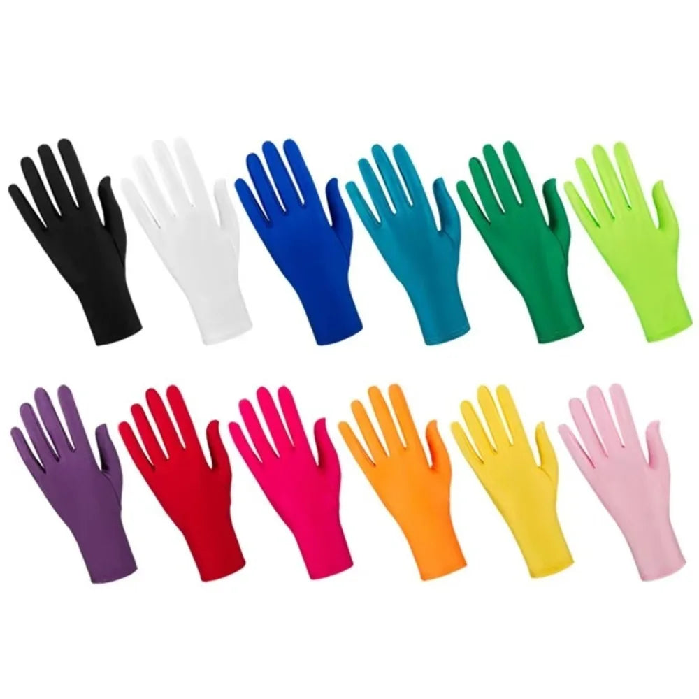 New Gift Party Dress Performance Gloves Solid Color Spandex Sunscreen Gloves Full Fingers Spandex Gloves Gift
